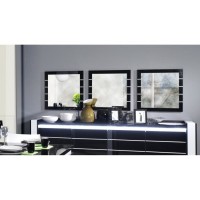 Buffet, bahut, enfilade LINA avec LED + 3 x miroirs. Meuble noir et blanc, idéal pour votre salon ou salle à manger.