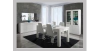 Vitrine, vaisselier, argentier FABIO blanc brillant high gloss + LED. Meuble design pour votre salon ou salle à manger.
