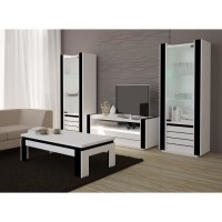 Table basse design LINA blanche et noire brillante. Meuble idéal pour votre salon.