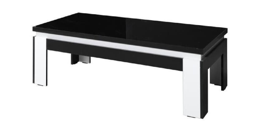 Table basse design LINA coloris noir et blanc brillant