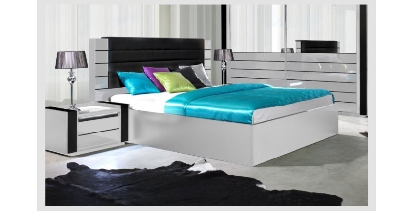 Chambre à coucher complète LINA blanche et noire brillante. Ensemble complet, moderne et design pour votre maison.