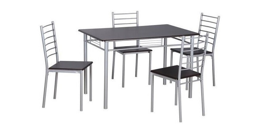 TABLE A MANGER AVEC CHAISES - 1 Table et 4 chaises pour votre salle à manger ou votre cuisine, ANKARA coloris wengé et gris