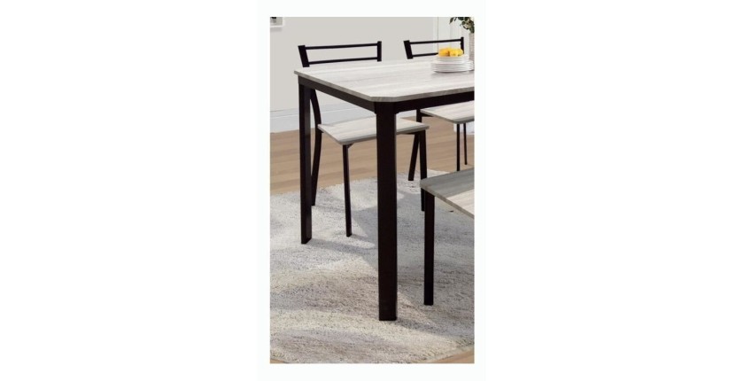 Table de cuisine et salle à manger + 4 chaises LEEDS. Ensemble repas design métal et bois.