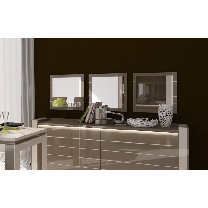 Lot de 3 miroirs LINA. Coloris cappuccino et blanc crème. Produit déco pour votre salon ou salle à manger. OFFRE LIMITEE.