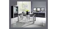 Salle à manger complète LINA noire et blanche. Table 160 cm + Buffet + 3 x Miroirs + Vaisselier (led)