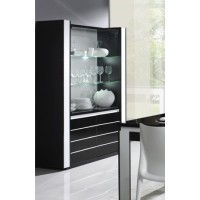 Vitrine argentier vaisselier LINA + LED coloris noir et blanc brillant. Meuble design pour votre salon ou salle à manger