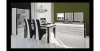 Vitrine argentier vaisselier LINA + LED coloris blanc et noir brillant. Meuble design pour votre salon ou salle à manger.