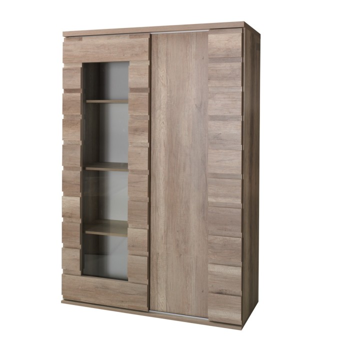 Vitrine vaisselier ROMI 2 portes coulissantes coloris dab canyon. Meuble design idéal pour votre salle a manger