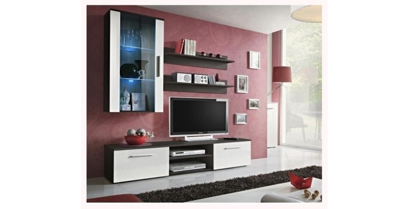 Meuble TV GALINO E design, coloris wengé et blanc. Meuble moderne et tendance pour votre salon.
