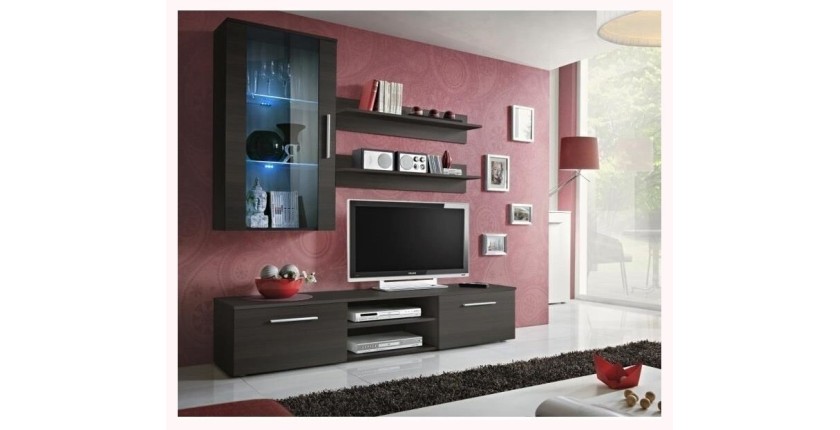 Meuble TV GALINO E design, coloris wengé. Meuble moderne et tendance pour votre salon.