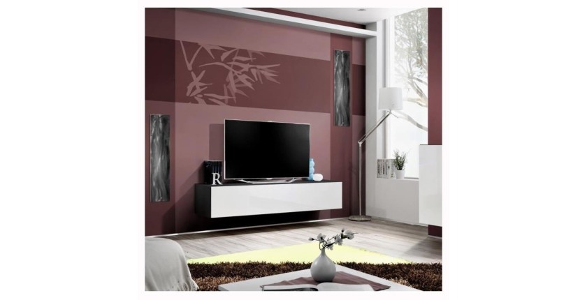 Meuble TV FLY design, coloris noir et blanc brillant. Meuble suspendu moderne et tendance pour votre salon.