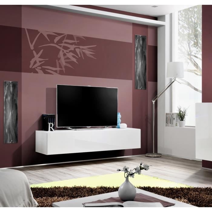 Meuble TV FLY design, coloris blanc brillant. Meuble suspendu moderne et tendance pour votre salon.