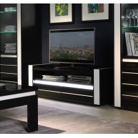 Meuble tv LINA noir et blanc brillant + LED