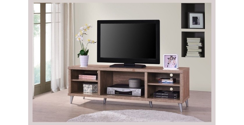 Meuble TV KONYA 142 cm avec 5 niches coloris Sonoma.