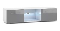 Meuble TV design LEON 140 cm. 2 portes et niche coloris blanc et gris + led