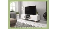 Meuble TV design EDEN II 140 cm, 2 portes et 2 niches, coloris blanc. Type scandinave.