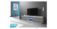 Meuble TV design PARIS-HIT 140 cm, 2 portes et 2 niches, coloris blanc et gris + LED