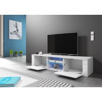 Meuble TV design PARIS-HIT 140 cm, 2 portes et 2 niches, coloris noir + LED