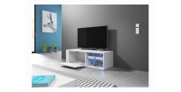 Meuble TV design BREST-HIT 100 cm, 1 porte et 2 niches, coloris blanc + LED