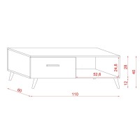 Table basse EDEN 110 cm avec 1 tiroir et 1 niche, coloris blanc et gris.