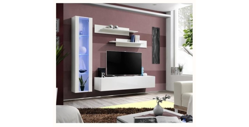 Meuble TV FLY G2 design, coloris blanc brillant. Meuble suspendu moderne et tendance pour votre salon.