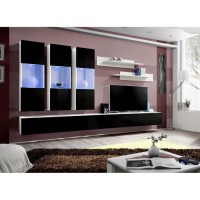 Meuble TV FLY E2 design, coloris blanc et noir brillant. Meuble suspendu moderne et tendance pour votre salon.