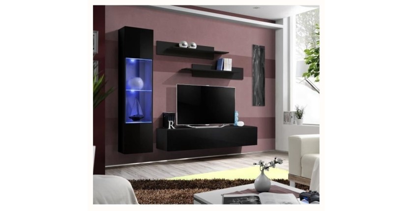 Meuble TV FLY G3 design, coloris noir brillant. Meuble suspendu moderne et tendance pour votre salon.