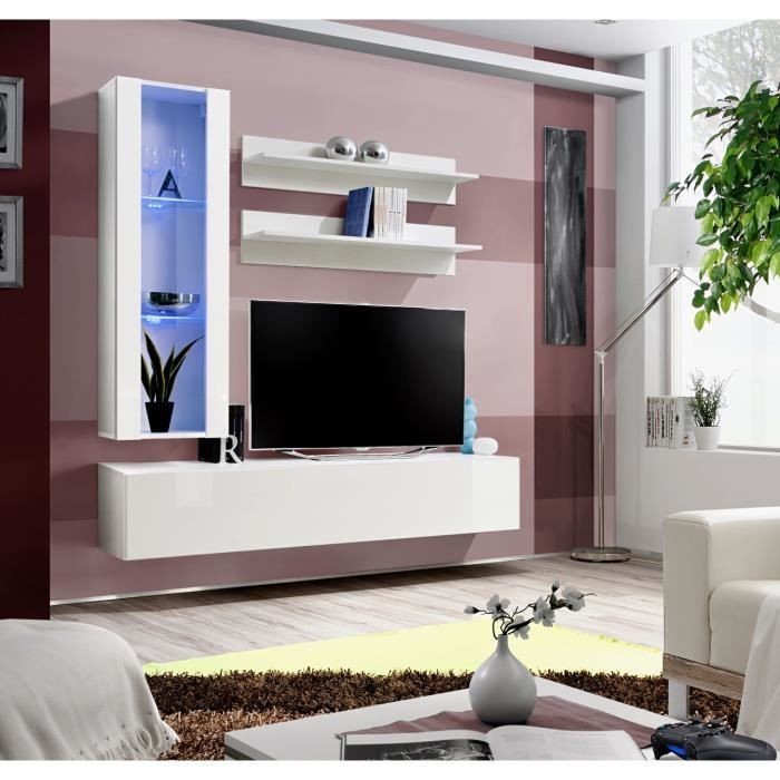 Meuble TV FLY H2 design, coloris blanc brillant. Meuble suspendu moderne et tendance pour votre salon.