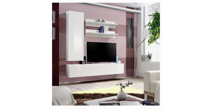 Meuble TV FLY H1 design, coloris blanc brillant. Meuble suspendu moderne et tendance pour votre salon.
