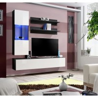 Meuble TV FLY H3 design, coloris noir et blanc brillant. Meuble suspendu moderne et tendance pour votre salon.