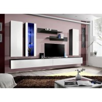 Meuble TV FLY E4 design, coloris blanc brillant. Meuble suspendu moderne et tendance pour votre salon.