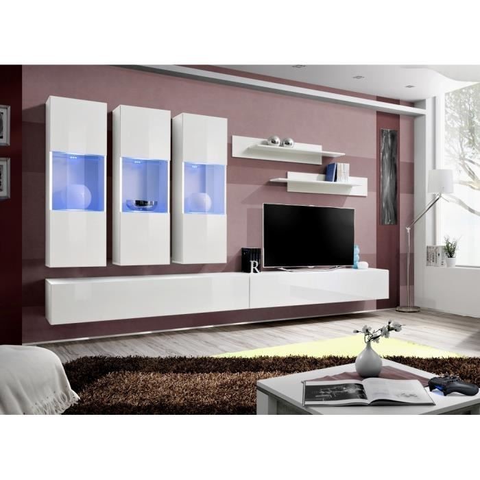 Meuble TV FLY E2 design, coloris blanc brillant. Meuble suspendu moderne et tendance pour votre salon.