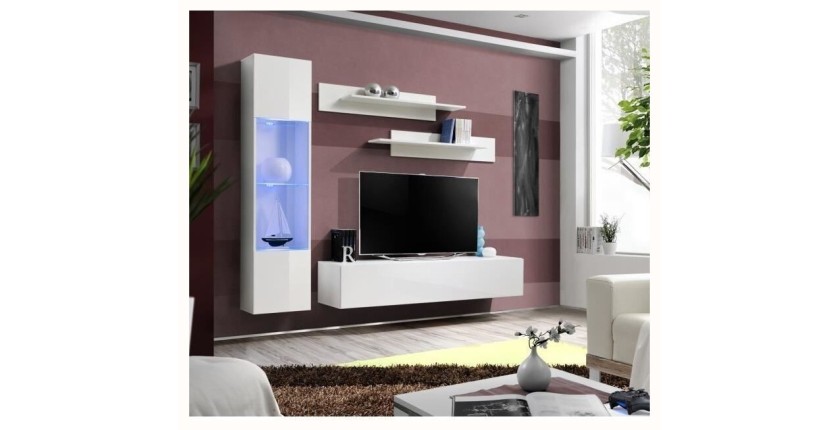 Meuble TV FLY G3 design, coloris blanc brillant. Meuble suspendu moderne et tendance pour votre salon.