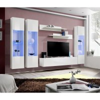 Meuble TV FLY C3 design, coloris blanc brillant. Meuble suspendu moderne et tendance pour votre salon.