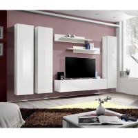 Meuble TV FLY C1 design, coloris blanc brillant. Meuble suspendu moderne et tendance pour votre salon.