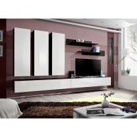 Meuble TV FLY E1 design, coloris noir et blanc brillant. Meuble suspendu moderne et tendance pour votre salon.