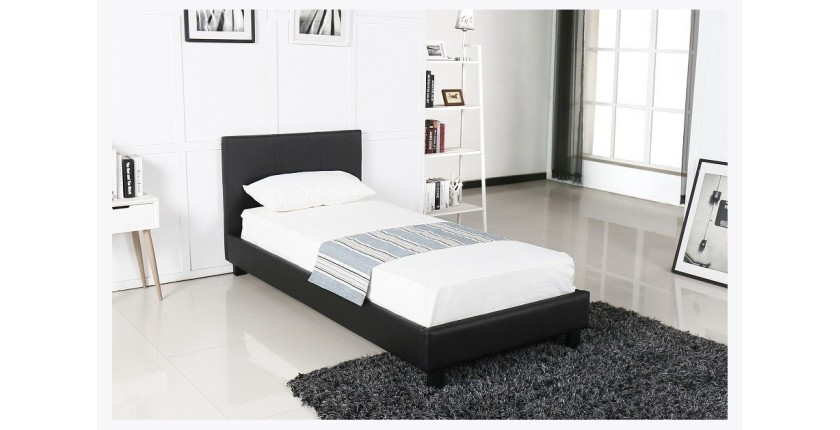 Lit design noir ABEL 90x200 cm une place, avec sommier, pour une chambre adulte ou ado.