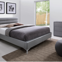 Lit THOMAS 160x200 cm en simili cuir, coloris gris, sommier inclus