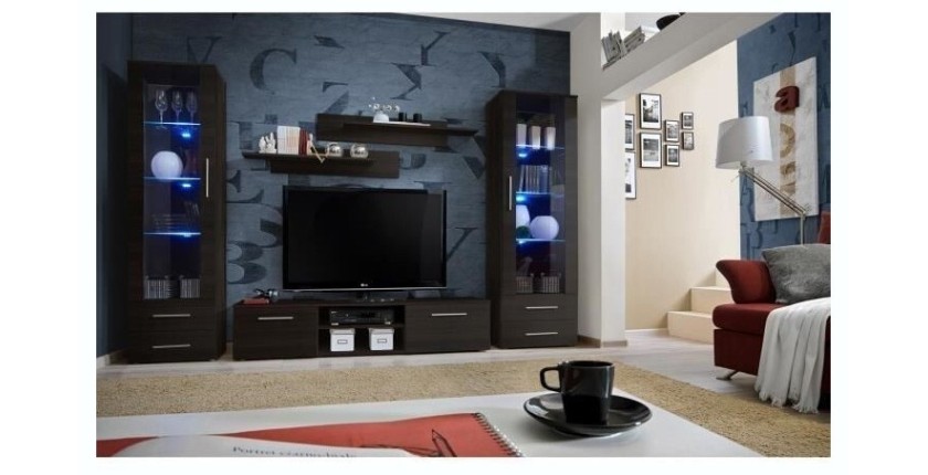 Meuble TV GALINO C design, coloris wengé. Meuble moderne et tendance pour votre salon.