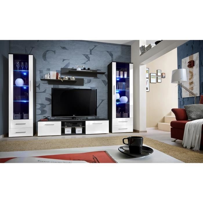 Meuble TV GALINO C design, coloris noir et blanc brillant. Meuble moderne et tendance pour votre salon.
