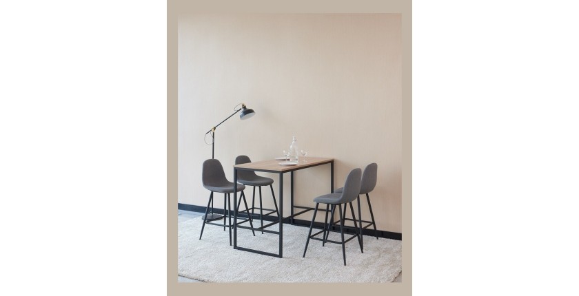 Ensemble table haute (mange debout, bar) + 4 chaises hautes MENTON. Un espace repas pratique et design.