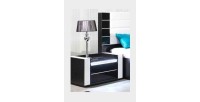 Ensemble design pour chambre à coucher LINA noir. Lit + 2 chevets avec LED + commode avec LED