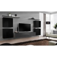 Ensemble meuble salon SWITCH IV design, coloris gris et noir brillant.