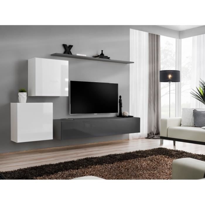 Ensemble meuble salon SWITCH V design, coloris gris et blanc brillant.