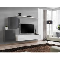 Ensemble meuble salon SWITCH V design, coloris blanc et gris brillant.