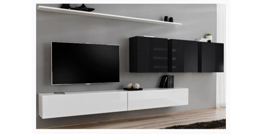 Ensemble meuble salon SWITCH VII design, coloris blanc et noir brillant.