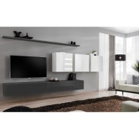 Ensemble meuble salon SWITCH VII design, coloris gris et blanc brillant.