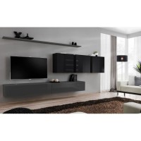 Ensemble meuble salon SWITCH VII design, coloris gris et noir brillant.
