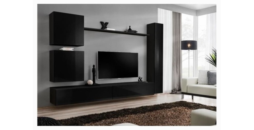 Ensemble meuble salon SWITCH VIII design, coloris noir brillant.