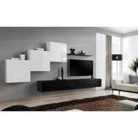 Ensemble meuble salon mural SWITCH X design, coloris noir et blanc brillant.